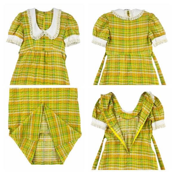 Vintage Yellow, Green, White Plaid Maxi Dress Made in the USA Union Label - Picture 9 of 15